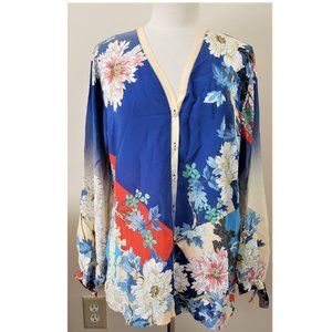 Johnny Was Silk Blouse Size-1X Multicolor Floral Print